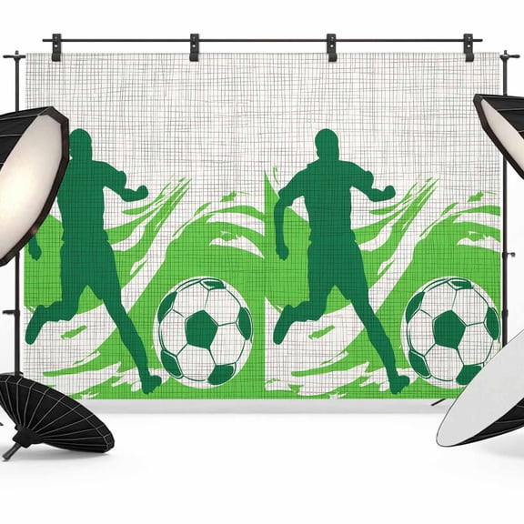 7x5ft Photo Backdrop, Green Football Soft Polyester Backdrop Curtains Photography Backdrops, Soccer Sports Player Silhouette Rustic Brushed Background for Photoshoots Studio Video Portrait Parties