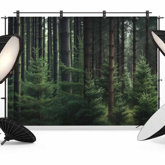 7x5ft Photo Backdrop, Green Forest Soft Polyester Backdrop Curtains Photography Backdrops, Mysterious Primitive Forest Pine Tree Brushed Background for Photoshoots Studio Video Portrait Parties