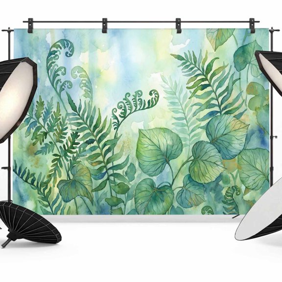 7x5ft Photo Backdrop, Green Leaves Soft Polyester Backdrop Curtains Photography Backdrops, Summer Botanical Watercolor Tropical Leaf Brushed Background for Photoshoots Studio Video Portrait Parties