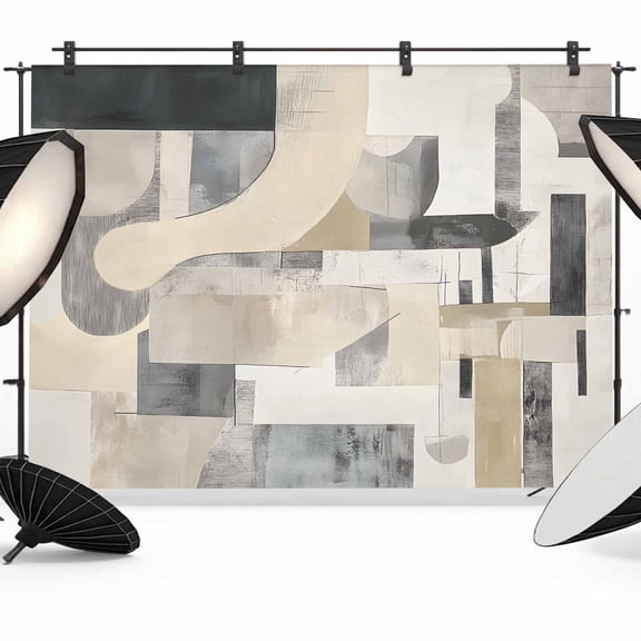 7x5ft Photo Backdrop, Grey Beige Abstract Soft Polyester Backdrop Curtains Photography Backdrops, Watercolor Modern Geometric Brushed Background for Photoshoots Studio Video Portrait Parties