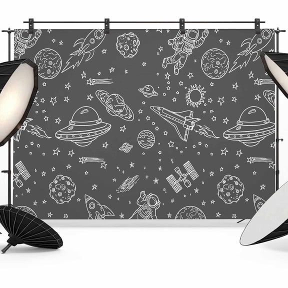 7x5ft Photo Backdrop, Grey Cartoon Space Soft Polyester Backdrop Curtains Photography Backdrops, Star Spacecraft Rocket Meteorite Brushed Background for Photoshoots Studio Video Portrait Parties