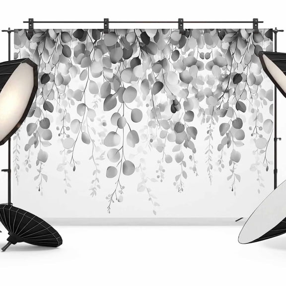 7x5ft Photo Backdrop, Grey Eucalyptus Soft Polyester Backdrop Curtains Photography Backdrops, Spring Botanical Weeping Plant Aesthetic Brushed Background for Photoshoots Studio Video Portrait Parties