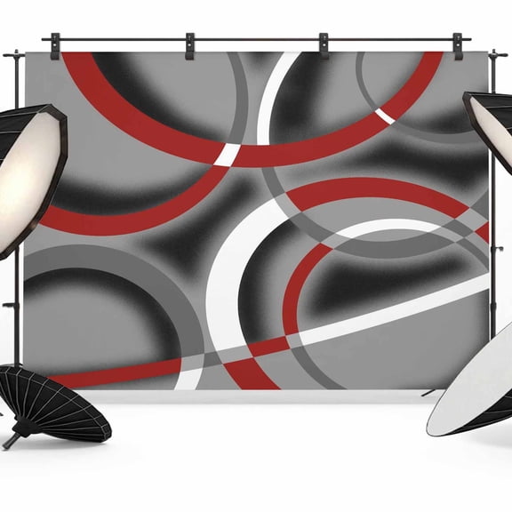 7x5ft Photo Backdrop, Grey Geometric Soft Polyester Backdrop Curtains Photography Backdrops, Modern Abstract Black White Red Striped Brushed Background for Photoshoots Studio Video Portrait Parties