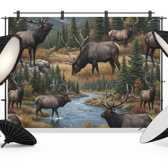 7x5ft Photo Backdrop, Grey Moose Soft Polyester Backdrop Curtains Photography Backdrops, Forest Mountain Modern Art Animals Brushed Background for Photoshoots Studio Video Portrait Parties