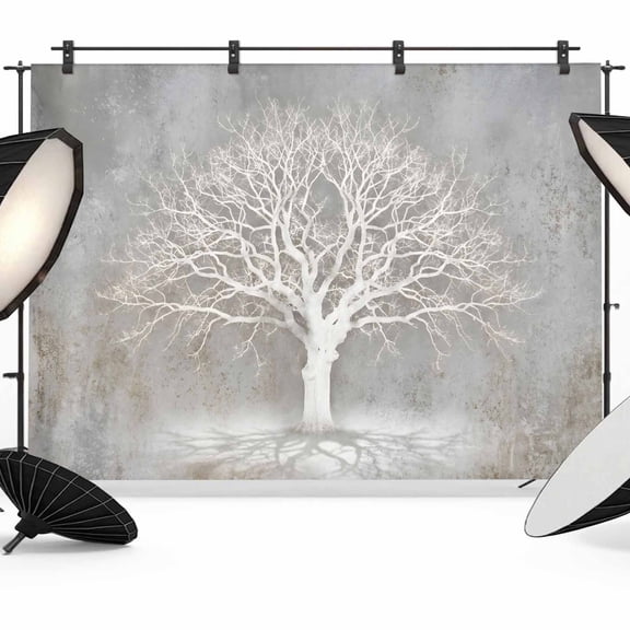 7x5ft Photo Backdrop, Grey Trees Soft Polyester Backdrop Curtains Photography Backdrops, Modern Abstract Minimalist Nature Branch Textured Brushed Background for Photoshoots Studio Video Portrait