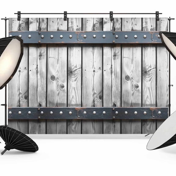 7x5ft Photo Backdrop, Grey Wood Grain Soft Polyester Backdrop Curtains Photography Backdrops, Country Vintage Barn Door Rustic Lodge Brushed Background for Photoshoots Studio Video Portrait Parties
