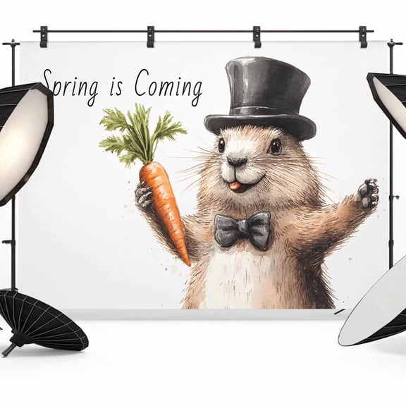 7x5ft Photo Backdrop, Groundhog Day Soft Polyester Backdrop Curtains Photography Backdrops, Spring Cute Brown Aniamls Carrot Brushed Background for Photoshoots Studio Video Portrait Parties
