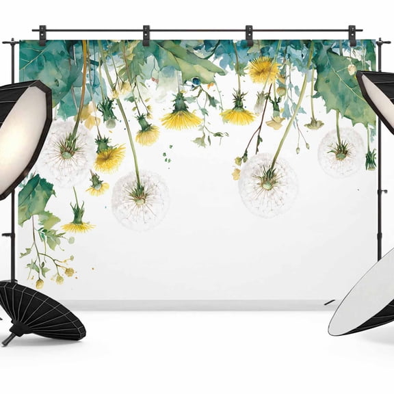 7x5ft Photo Backdrop, Hanging Dandelions Soft Polyester Backdrop Curtains Photography Backdrops, Green Leaves Botanical Flower Minimalist Brushed Background for Photoshoots Studio Video Portrait