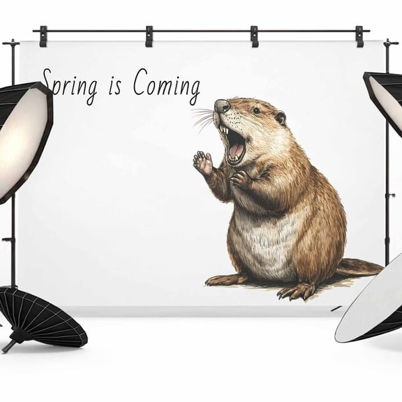 7x5ft Photo Backdrop, Happy Groundhog Day Soft Polyester Backdrop Curtains Photography Backdrops, February Spring Party Cute Animals Brushed Background for Photoshoots Studio Video Portrait Parties