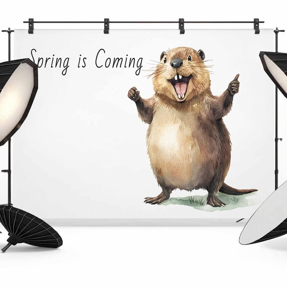 7x5ft Photo Backdrop, Happy Groundhog Day Soft Polyester Backdrop Curtains Photography Backdrops, Funny Cute Animal Spring Pastoral Brushed Background for Photoshoots Studio Video Portrait Parties