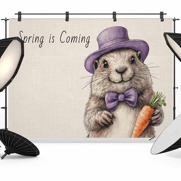 7x5ft Photo Backdrop, Happy Groundhog Day Soft Polyester Backdrop Curtains Photography Backdrops, Spring Carrot Funny Cute Animals Brushed Background for Photoshoots Studio Video Portrait Parties