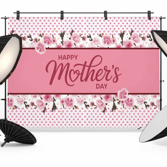 7x5ft Photo Backdrop, Happy Mother's Day Soft Polyester Backdrop Curtains Photography Backdrops, Farmhouse Pink Floral Love Heart Brushed Background for Photoshoots Studio Video Portrait Parties