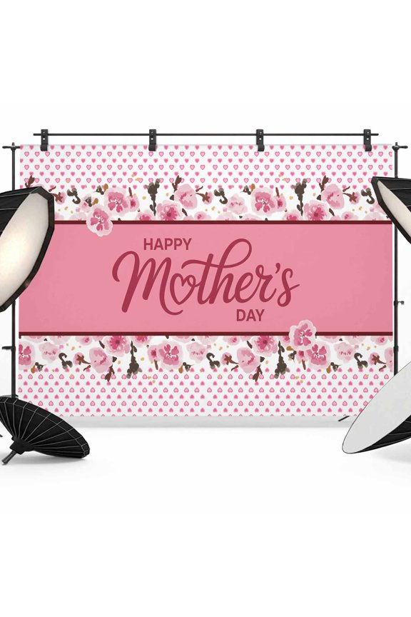 7x5ft Photo Backdrop, Happy Mother's Day Soft Polyester Backdrop Curtains Photography Backdrops, Farmhouse Pink Floral Love Heart Brushed Background for Photoshoots Studio Video Portrait Parties