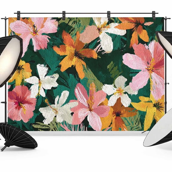 7x5ft Photo Backdrop, Hibiscus Blooms Soft Polyester Backdrop Curtains Photography Backdrops, Tropical Floral Pink Yellow Exotic Flowers Brushed Background for Photoshoots Studio Video Portrait Party
