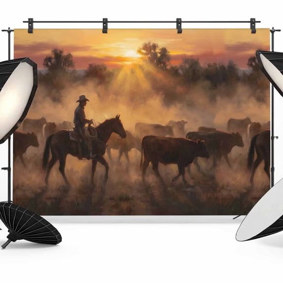 7x5ft Photo Backdrop, Horse Western Soft Polyester Backdrop Curtains Photography Backdrops, Modern Art Trees Elegant Brushed Background for Photoshoots Studio Video Portrait Parties