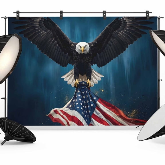 7x5ft Photo Backdrop, Independence Day Soft Polyester Backdrop Curtains Photography Backdrops, 4th July Eagle American Flag Patriotic Brushed Background for Photoshoots Studio Video Portrait Parties