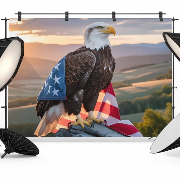 7x5ft Photo Backdrop, Independence Day Soft Polyester Backdrop Curtains Photography Backdrops, 4th of July Eagle Western Brushed Background for Photoshoots Studio Video Portrait Parties