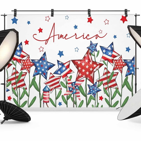 7x5ft Photo Backdrop, Independence Day Soft Polyester Backdrop Curtains Photography Backdrops, 4th of July Red Blue Stars Patriotic Brushed Background for Photoshoots Studio Video Portrait Parties