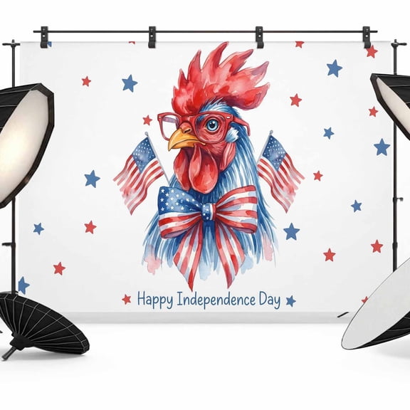 7x5ft Photo Backdrop, Independence Day Soft Polyester Backdrop Curtains Photography Backdrops, 4th of July Rooster American Flag Watercolor Brushed Background for Photoshoots Studio Video Portrait