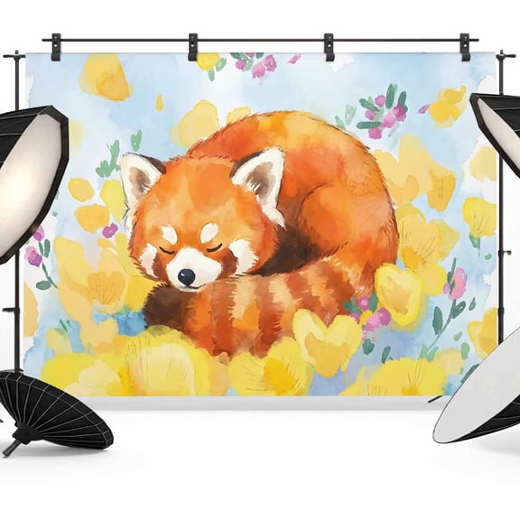 7x5ft Photo Backdrop, Japanese Style Soft Polyester Backdrop Curtains Photography Backdrops, Fox Animal Wildfowers Yellow Floral Brushed Background for Photoshoots Studio Video Portrait Parties