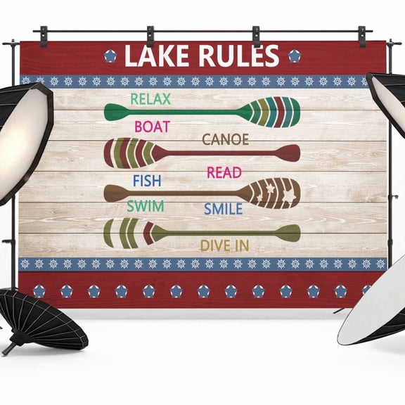 7x5ft Photo Backdrop, Lake Rules Soft Polyester Backdrop Curtains Photography Backdrops, Red Green Brown Paddle Striped Rudder Wooden Brushed Background for Photoshoots Studio Video Portrait Parties