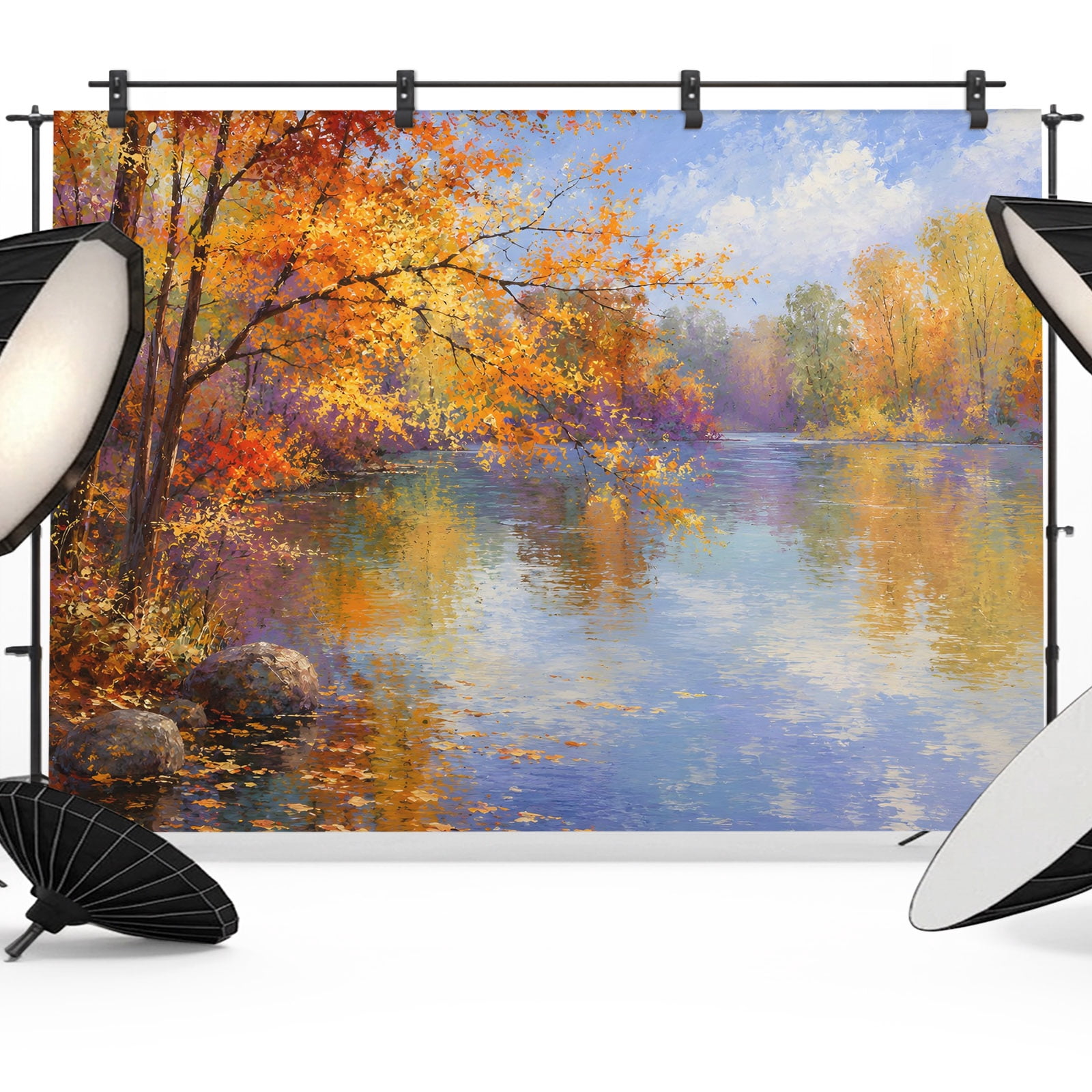 7x5ft Photo Backdrop, Lake Trees Leaves Fall Soft Polyester Backdrop ...