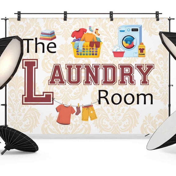 7x5ft Photo Backdrop, Laundry Room Soft Polyester Backdrop Curtains Photography Backdrops, Cartoon Cloth Wash Machine Vintage Flowers Brushed Background for Photoshoots Studio Video Portrait Parties