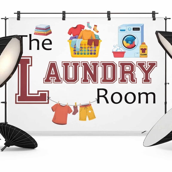 7x5ft Photo Backdrop, Laundry Room Soft Polyester Backdrop Curtains Photography Backdrops, Cartoon Washday Washing Machine Clothes Brushed Background for Photoshoots Studio Video Portrait Parties