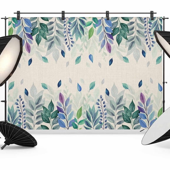 7x5ft Photo Backdrop, Leaf Soft Polyester Backdrop Curtains Photography Backdrops, Vintage Blue Green Purple Ombre Fruit Plant Brushed Background for Photoshoots Studio Video Portrait Parties