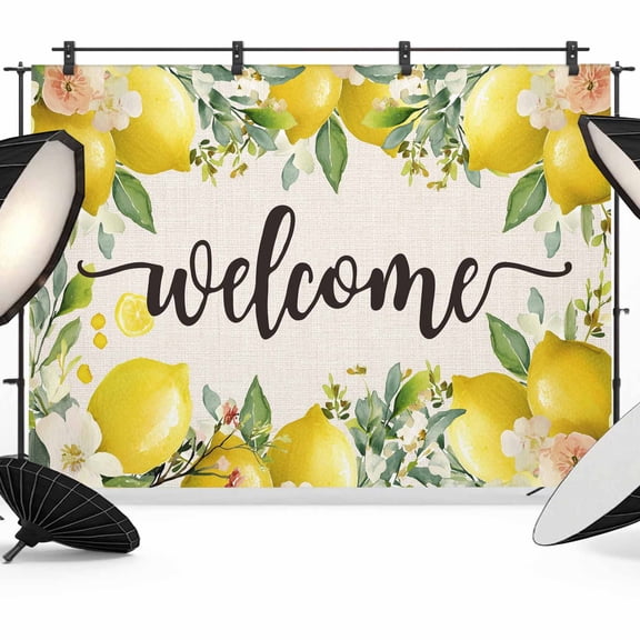 7x5ft Photo Backdrop, Lemon Farmhouse Soft Polyester Backdrop Curtains Photography Backdrops, Summer Fruit Botanical Beige Burlap Brushed Background for Photoshoots Studio Video Portrait Parties