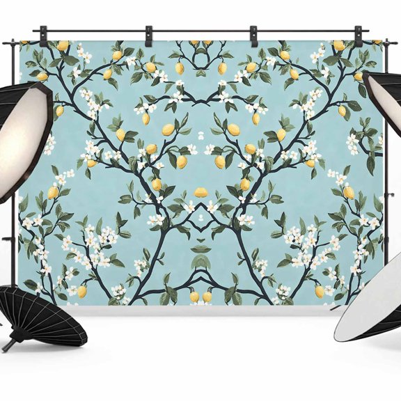 7x5ft Photo Backdrop, Lemon Flower Soft Polyester Backdrop Curtains Photography Backdrops, Summer Leaves Botanical Garden Florals Brushed Background for Photoshoots Studio Video Portrait Parties