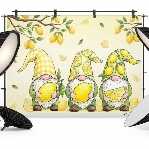 7x5ft Photo Backdrop, Lemon Gnomes Soft Polyester Backdrop Curtains Photography Backdrops, Summer Tropical Lemon Fruits Yellow Brushed Background for Photoshoots Studio Video Portrait Parties