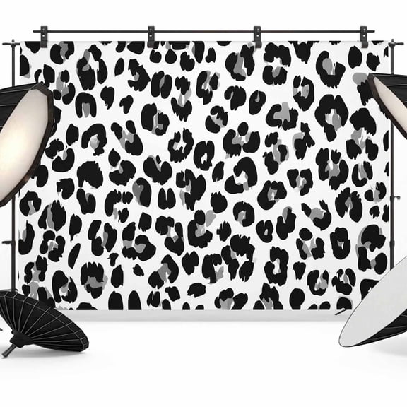 7x5ft Photo Backdrop, Leopard Print Soft Polyester Backdrop Curtains Photography Backdrops, Abstract Animals Textured Black White Brushed Background for Photoshoots Studio Video Portrait Parties