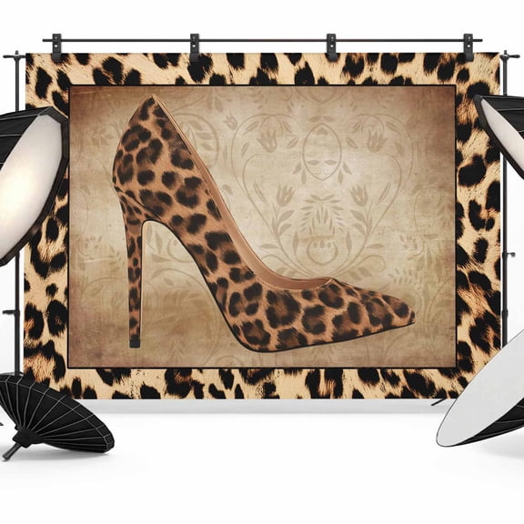 7x5ft Photo Backdrop, Leopard Print Soft Polyester Backdrop Curtains Photography Backdrops, Vintage Rustic High Heels Animal Texture Brushed Background for Photoshoots Studio Video Portrait Parties