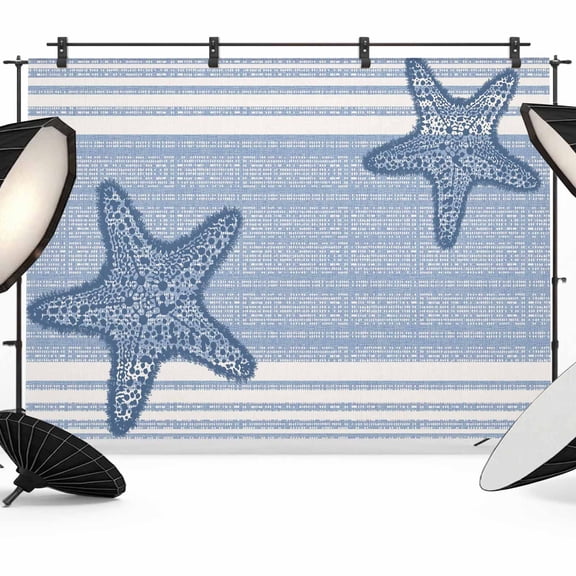 7x5ft Photo Backdrop, Light Blue Starfish Soft Polyester Backdrop Curtains Photography Backdrops, Coastal Summer Beach Ocean Striped Brushed Background for Photoshoots Studio Video Portrait Parties