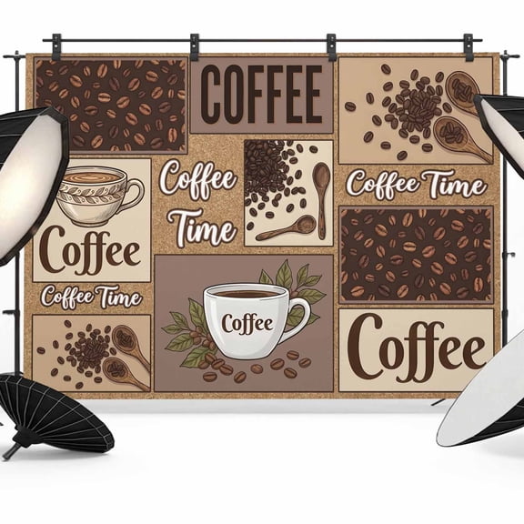 7x5ft Photo Backdrop, Light Brown Coffee Time Soft Polyester Backdrop Curtains Photography Backdrops, Vintige Farmhouse Coffee Beans Brushed Background for Photoshoots Studio Video Portrait Parties