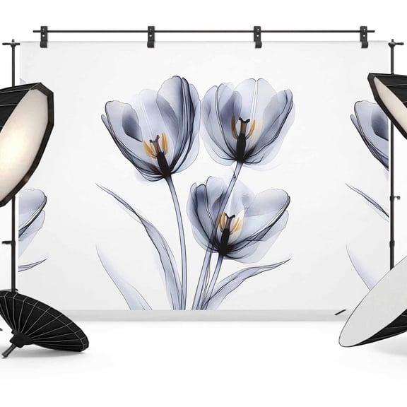 7x5ft Photo Backdrop, Light Grey Tulip Soft Polyester Backdrop Curtains Photography Backdrops, Rustic Elegant Floral Botanical Brushed Background for Photoshoots Studio Video Portrait Parties