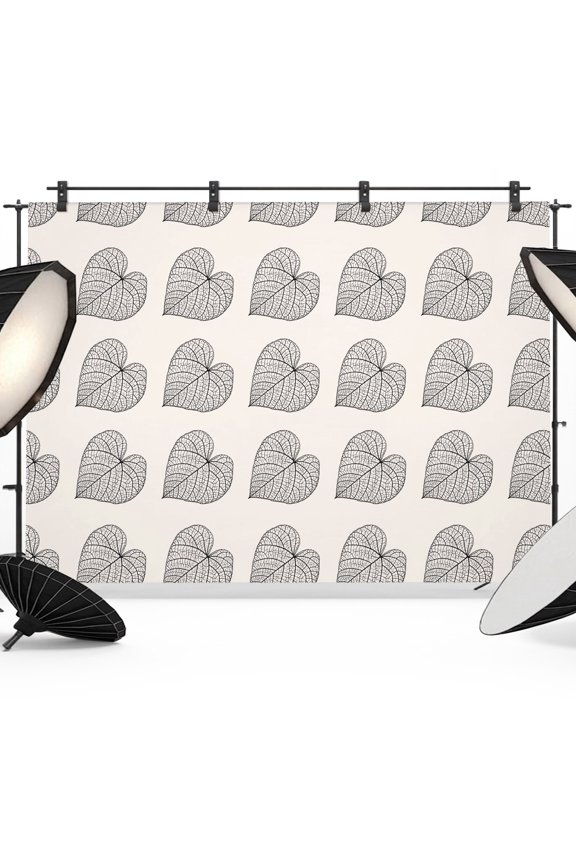 7x5ft Photo Backdrop, Love Heart Leaves Soft Polyester Backdrop Curtains Photography Backdrops, Simple Line Art Botanical Beige Brushed Background for Photoshoots Studio Video Portrait Parties