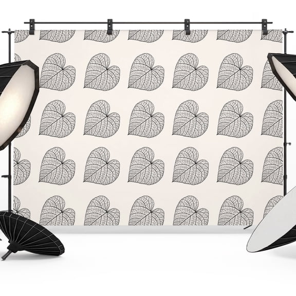 7x5ft Photo Backdrop, Love Heart Leaves Soft Polyester Backdrop Curtains Photography Backdrops, Simple Line Art Botanical Beige Brushed Background for Photoshoots Studio Video Portrait Parties