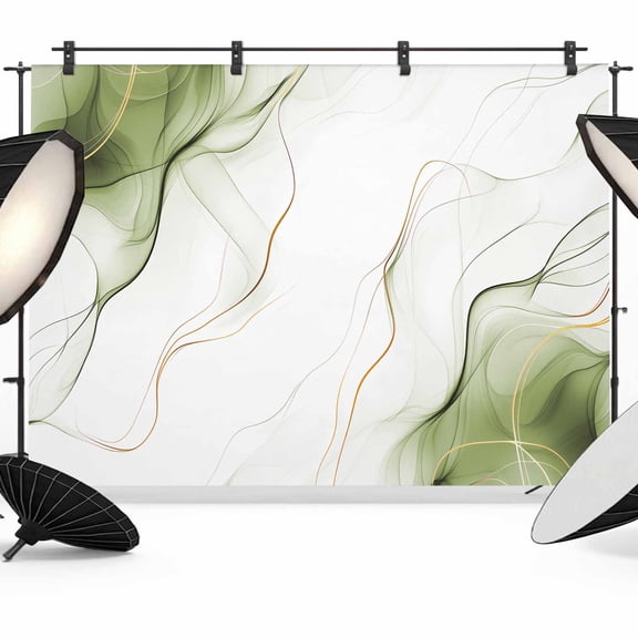 7x5ft Photo Backdrop, Marble Sage Green Soft Polyester Backdrop Curtains Photography Backdrops, Gold White Modern Gradient Ocean Wavy Brushed Background for Photoshoots Studio Video Portrait Parties