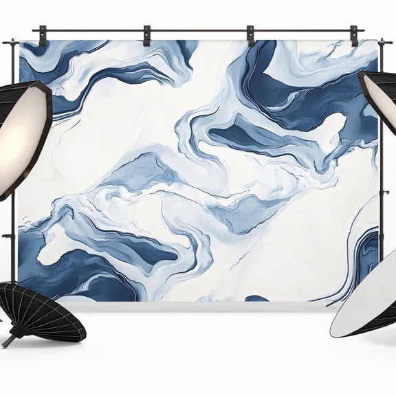 7x5ft Photo Backdrop, Marble Soft Polyester Backdrop Curtains Photography Backdrops, Blue Abstract Neutral Textured Modern Watercolor Brushed Background for Photoshoots Studio Video Portrait Parties