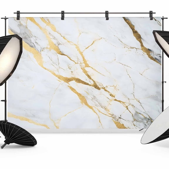 7x5ft Photo Backdrop, Marble White Gold Soft Polyester Backdrop Curtains Photography Backdrops, Modern Marbles Geometric Brushed Background for Photoshoots Studio Video Portrait Parties