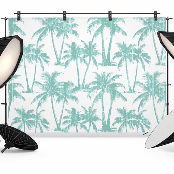 7x5ft Photo Backdrop, Mint Green Palm Tree Soft Polyester Backdrop Curtains Photography Backdrops, Summer Tropical Tree Coastal Beach Brushed Background for Photoshoots Studio Video Portrait Parties
