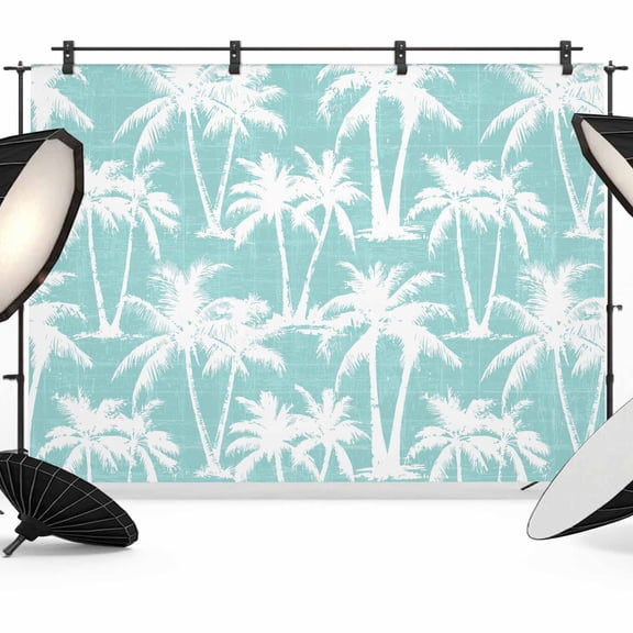 7x5ft Photo Backdrop, Mint Palm Tree Summer Soft Polyester Backdrop Curtains Photography Backdrops, Beach Tropical Botanical Coastal Brushed Background for Photoshoots Studio Video Portrait Parties