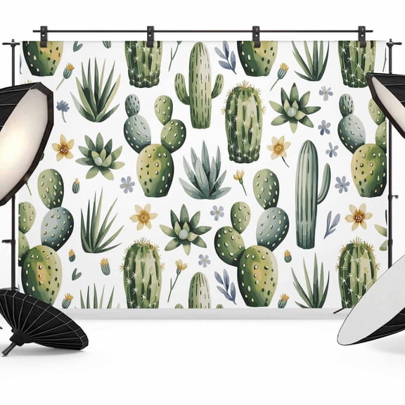 7x5ft Photo Backdrop, Modern Cactus Soft Polyester Backdrop Curtains Photography Backdrops, Spring Watercolor Country Green Plant Brushed Background for Photoshoots Studio Video Portrait Parties