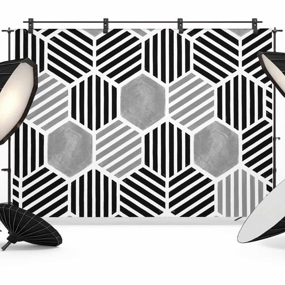 7x5ft Photo Backdrop, Modern Geometric Soft Polyester Backdrop Curtains Photography Backdrops, Abstract Black Grey Striped Lines Brushed Background for Photoshoots Studio Video Portrait Parties