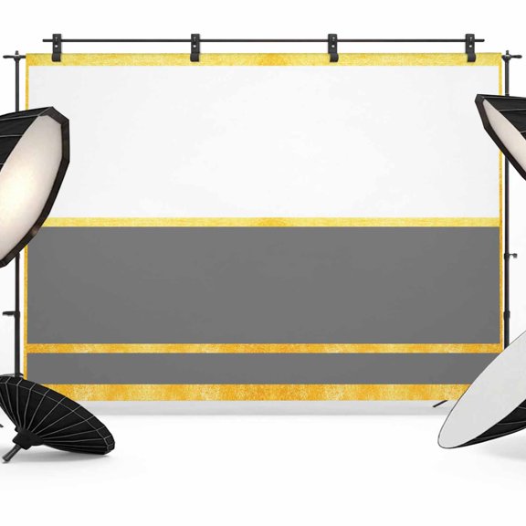 7x5ft Photo Backdrop, Modern Grey Gold Soft Polyester Backdrop Curtains Photography Backdrops, Minimalist Geometric Yellow Striped Brushed Background for Photoshoots Studio Video Portrait Parties