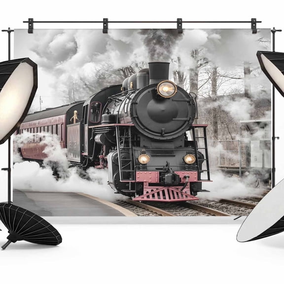 7x5ft Photo Backdrop, Modern Trains Soft Polyester Backdrop Curtains Photography Backdrops, Abstract Vintage Classic Brushed Background for Photoshoots Studio Video Portrait Parties