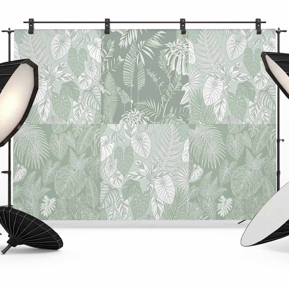 7x5ft Photo Backdrop, Monstera Leaves Soft Polyester Backdrop Curtains Photography Backdrops, Summer Tropical Palm Leaf Plants Light Green Brushed Background for Photoshoots Studio Video Portrait