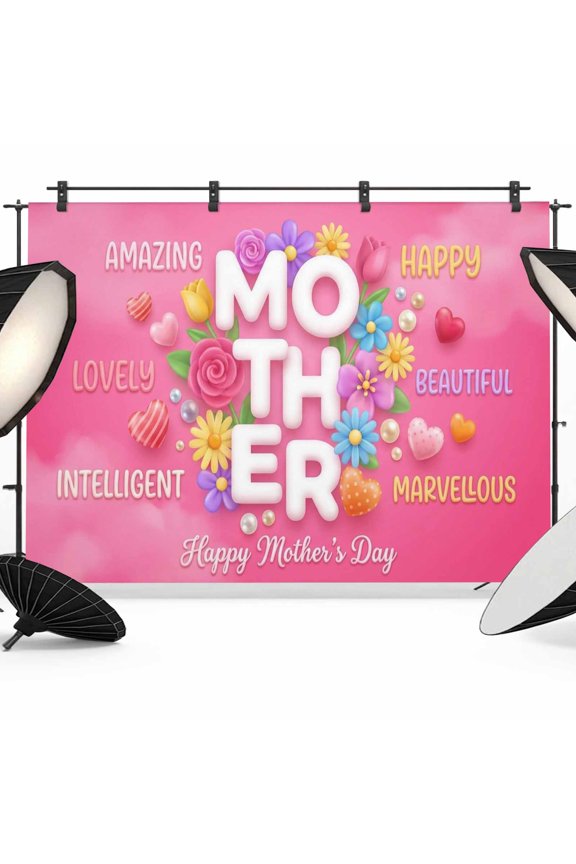 7x5ft Photo Backdrop, Mother's Day Soft Polyester Backdrop Curtains Photography Backdrops, Cartoon Tulip Flowers Love Heart Pink Red Brushed Background for Photoshoots Studio Video Portrait Parties